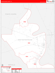 W. Baton RougeParish (County), LA Wall Map Zip Code Red Line Style 2023